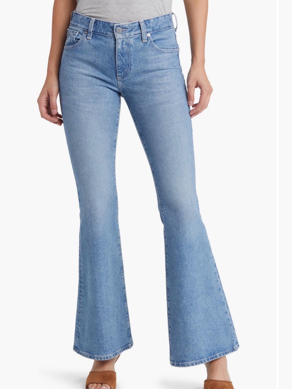 Ag Adriano Goldschmied Angeline Mid Rise Light Blue Flare Jeans Size 27 NWT